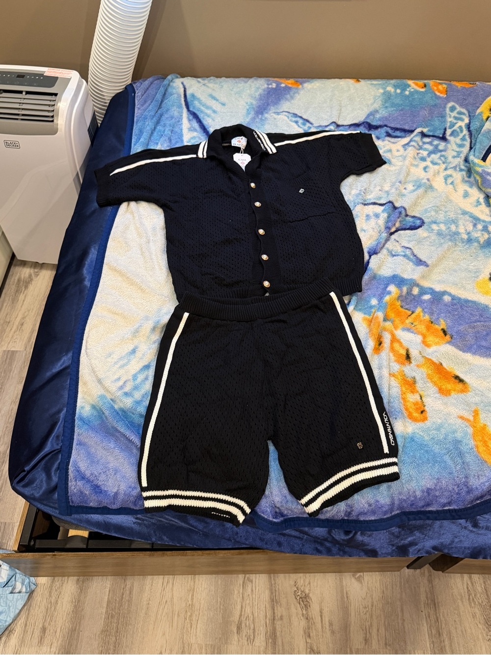 Men's Navy Short-Sleeve Knit Pajama Set with White Trim